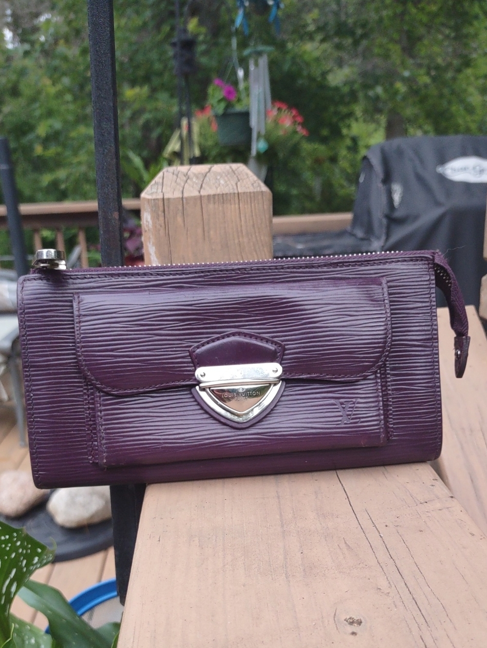 Louis Vuitton Plum Epi Leather Zip Wallet with Front Flap. 100% Authentic!